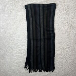 Geoffrey Beene Gray/Black Striped 100% Acrylic Scarf 54" X 11" NWT‎